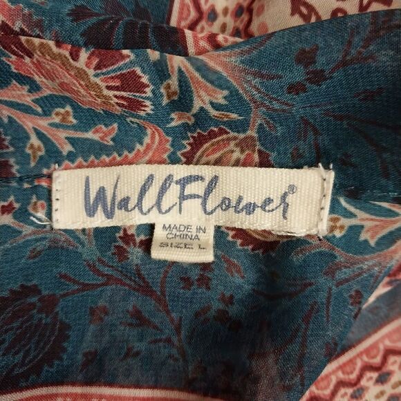 Wallflower Blue Floral Sheer Open Front Kimono Arm Holes Size Large - Picture 3 of 12